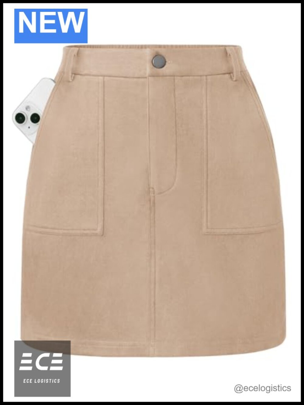Faux Suede High Waisted Mini Pencil Skirt with Pockets